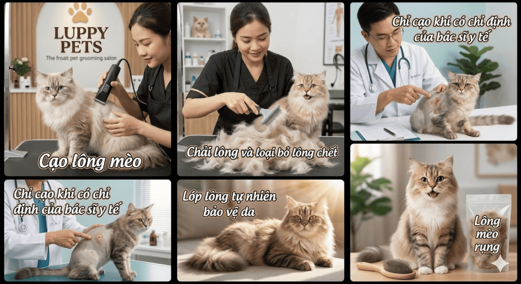 Tìm hiểu mèo rụng lông nhiều có nên cạo lông hay không và cách chăm sóc phù hợp để bảo vệ sức khỏe làn da, bộ lông của mèo.