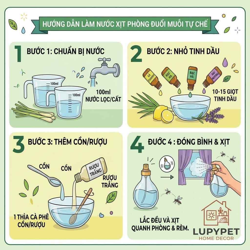 công thức xịt đuổi muỗi tự nhiên bằng tinh dầu